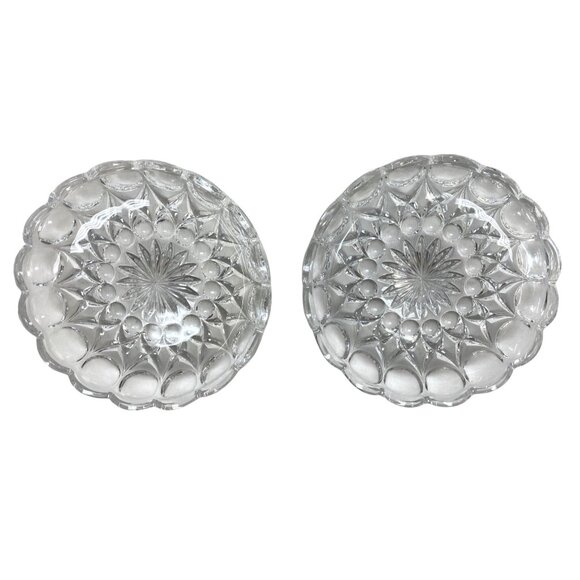 Vintage Glass Thumbprint Scalloped Edge Dish Round Starburst & Scalloped Design - Picture 1 of 8